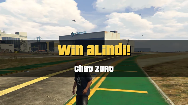 GTA V oyun içi: Ekran bandında WIN ALINDI yazısı.